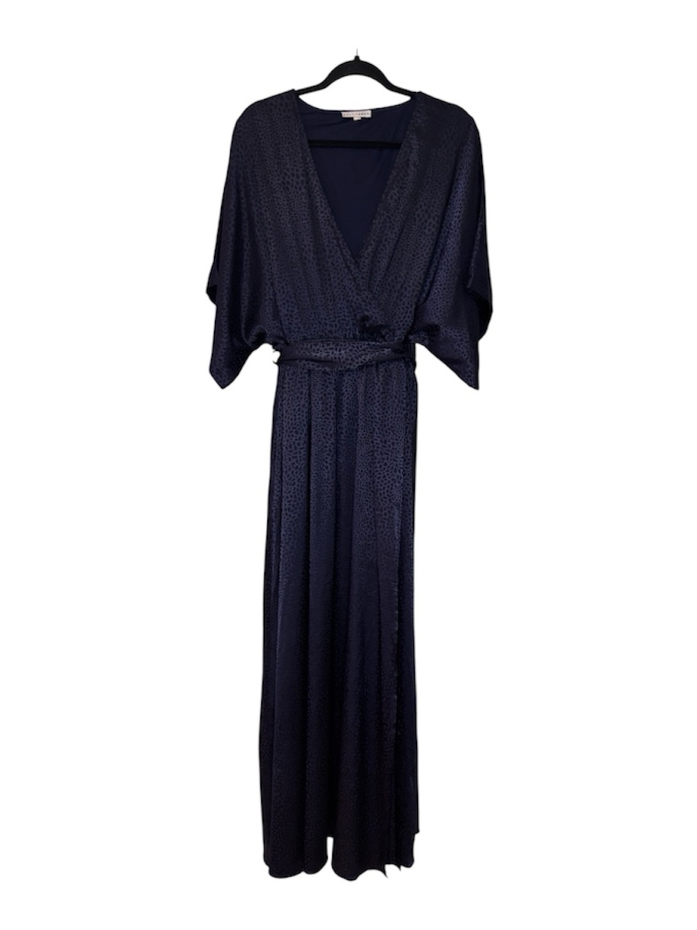 Baltic Born Navy Satin Jacquard Wrap Maxi Dress XXL Kimono Sleeve Formal